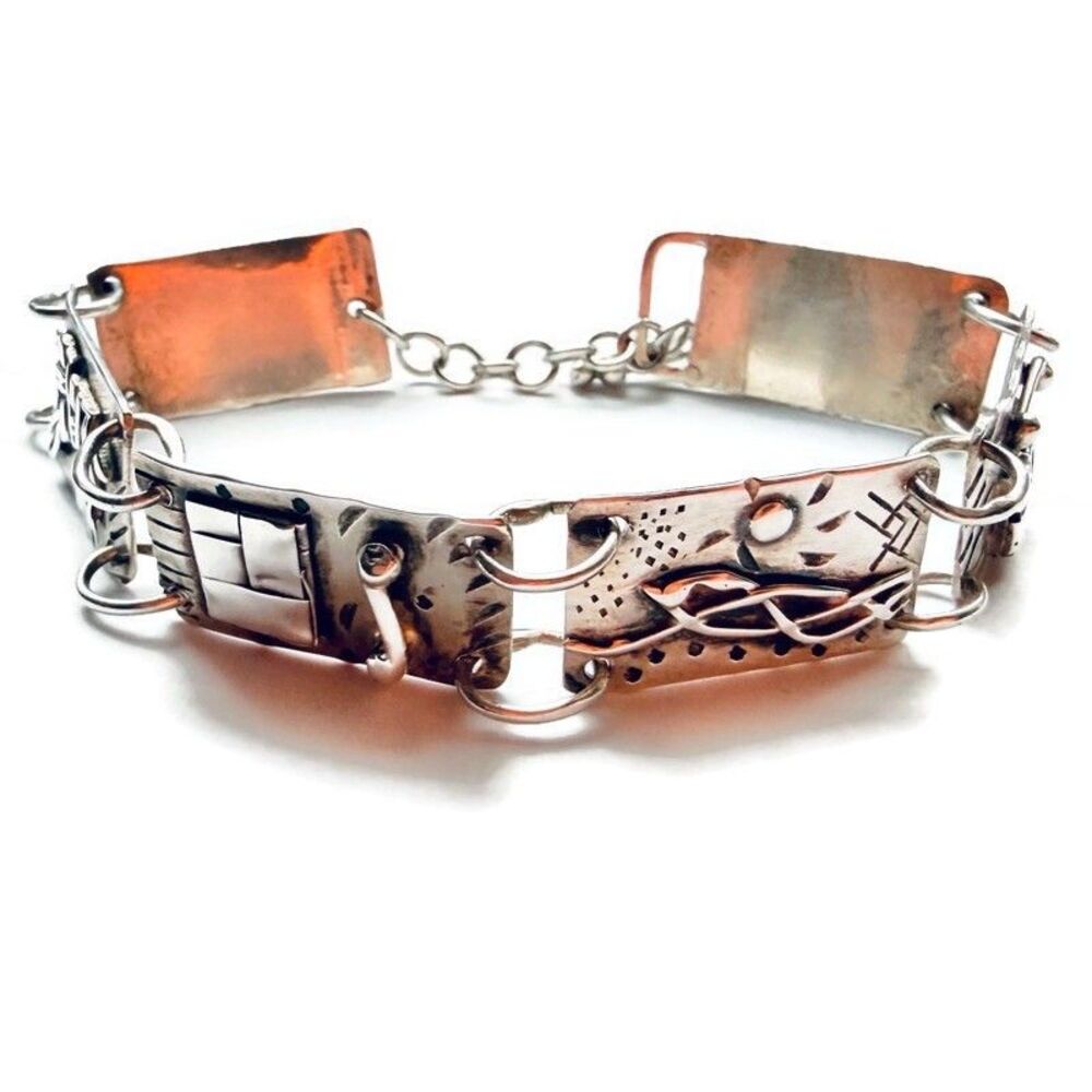 Artisan Sterling Silver Storyteller Panel Bracelet Handmade 16 grams